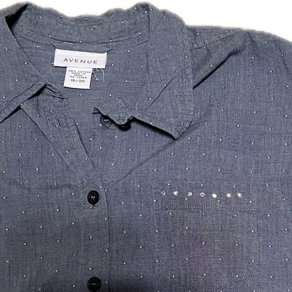 💥Avenue Women Gray Sequin Pattern Button Front Shirt Blouse Top Cotton SZ 18 20 - Picture 2 of 7